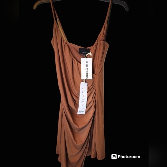 NWT Lumiere Urban Outfitters XS Silky Cocoa Ruched Dress - Picture 7 of 15